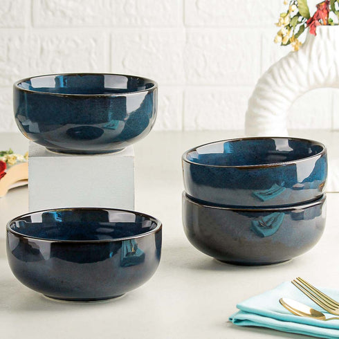 Galaxy Blue Ceramic Snack Bowl Set of 4, 500 ML